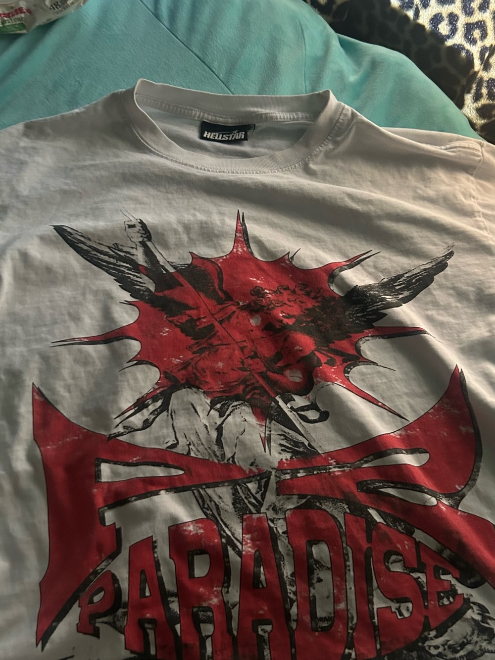Hellstar Men’s White Short Sleeve Tee with Red Graphic - Paradise Print